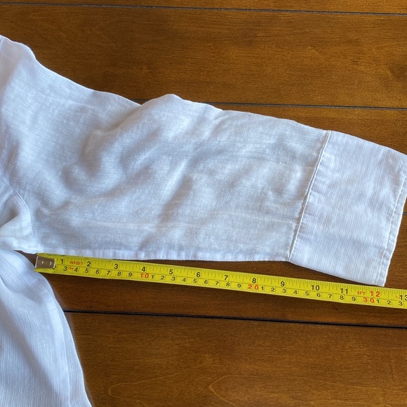 LIZ CLAIBORNE Pearl Snap-Closure Sheer 3/4 Sleeve White Cotton Shirt Large - Picture 10 of 11